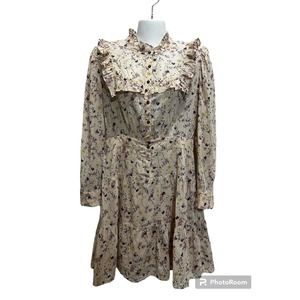BA&Sh Belle Nude Color Dress S Prairie Boho Indie 100% Cotton Lined Long Sleeve
